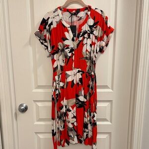 Simply Vera Vera Wang Red and Black Floral Midi Dress